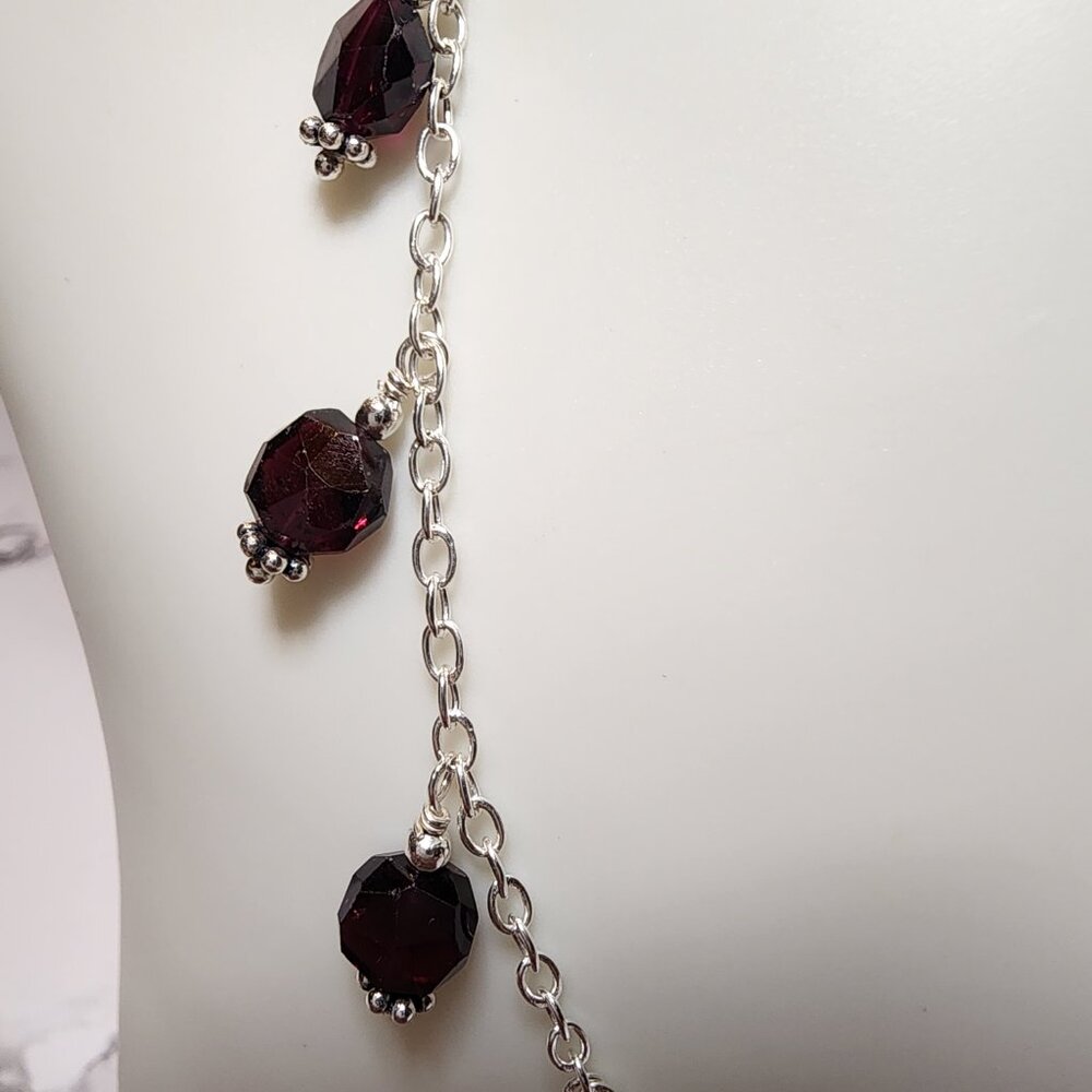 925 Silver Dangle Garnet Colored Bead Necklace - image 2